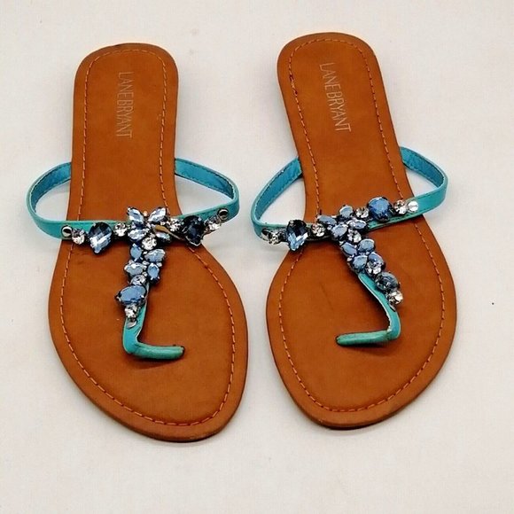 Lane‎ Bryant Womens Embellished Slip On Thong Sandals Blue Gems Flat Heel 10W - Picture 4 of 10